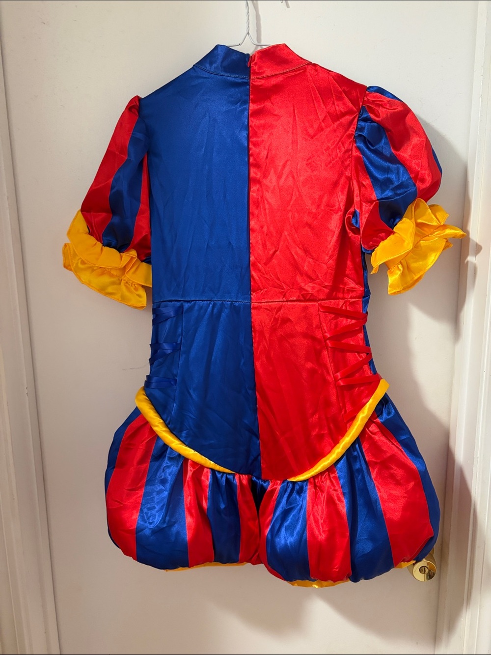 Medium Jester Costume - Blue/Red/Yellow Plush Pom-Pom Outfit - Picture 2 of 6